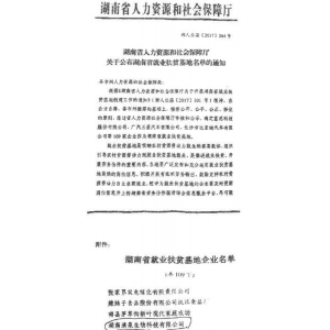 湖南省、市兩級就業(yè)扶貧基地稱號